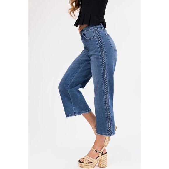 Judy Blue Pants - NWT Judy Blue HIGH WAISTED BRAID SIDE SEAM DETAIL CROP WIDE Size 1/25